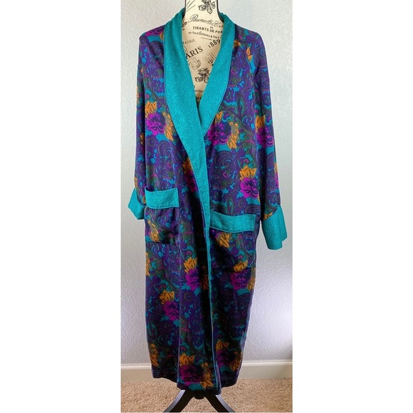 Vintage 90’s/Y2K Victoria Secret Gold Label Green Paisley Floral Kimono, Medium - Picture 1 of 9